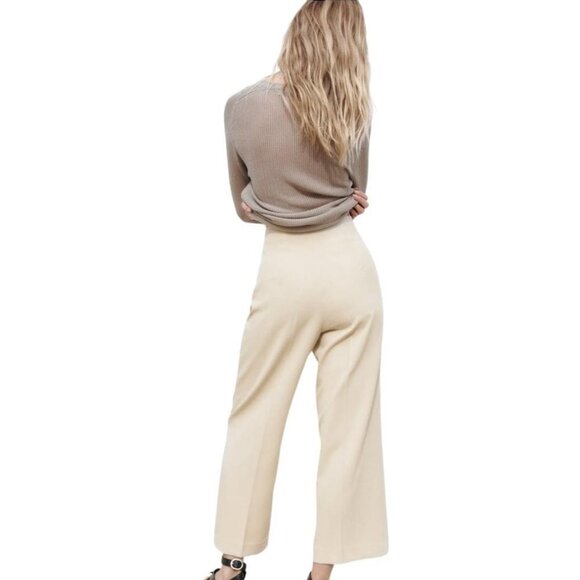 ZARA STRAIGHT FIT CULOTTE-STYLE TROUSERS Ecru SIZE M | 9929/125 - Picture 4 of 5